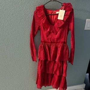 Rachel Parcell Deep Red Ruffle Tiered Dress